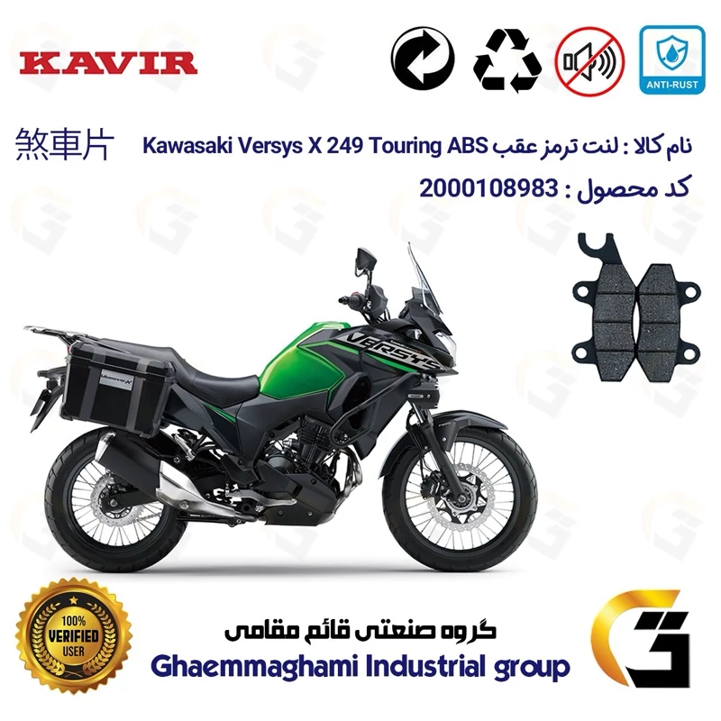 لنت دیسکی ترمز عقب موتور سیکلت کد 1009 مناسب برای کاوازاکی ورسیس 250 ایکس Kawasaki Versys X 249 Touring ABS کویر موتور