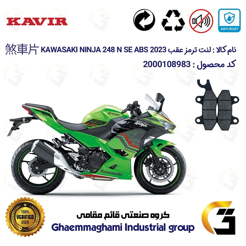 لنت دیسکی ترمز عقب موتور سیکلت کد 1009 مناسب برای کاوازاکی نینجا 250 KAWASAKI NINJA 248 N SE 2023 ABS کویر موتور