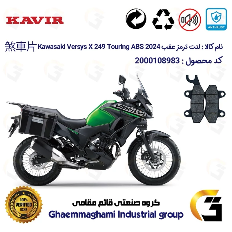 لنت دیسکی ترمز عقب موتور سیکلت کد 1009 مناسب برای کاوازاکی ورسیس 250 ایکس 2024 Kawasaki Versys X 249 Touring ABS کویر