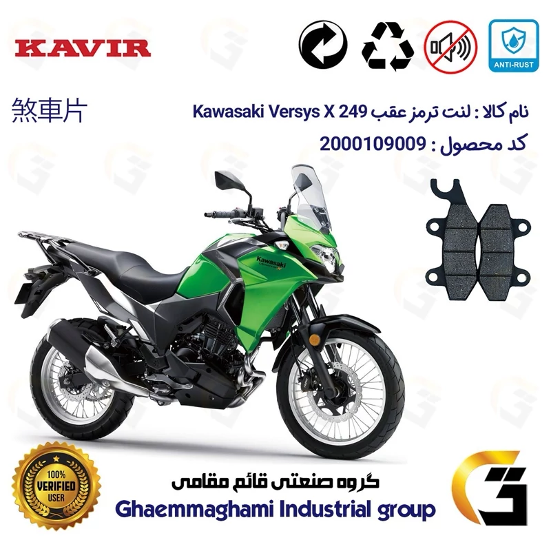 لنت دیسکی ترمز عقب موتور سیکلت کد 1009 مناسب برای کاواساکی (کاوازاکی) ورسیس 250 Kawasaki Versys 249 X کویر موتور