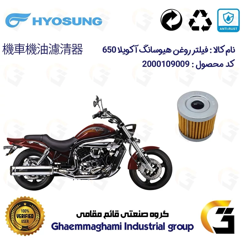 فیلتر روغن موتورسیکلت کد 104 مناسب برای هیوسانگ آکویلا HYOSUNG AQUILA 650
