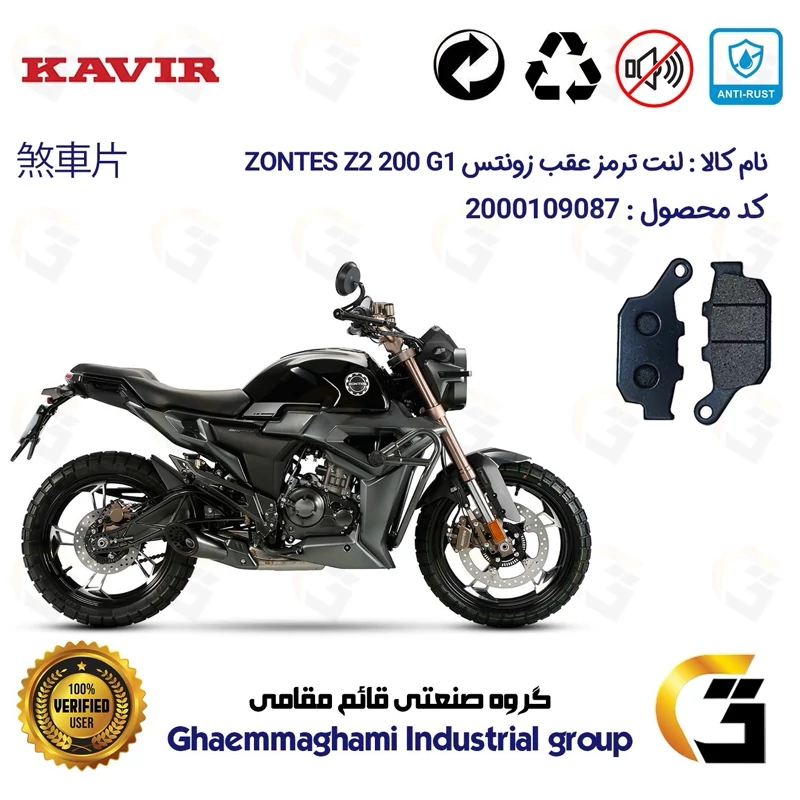 لنت دیسکی ترمز عقب موتور سیکلت کد 1055 مناسب برای زونتس زد 2 200 جی1 ZONTES Z2 200 G1 کویر موتور