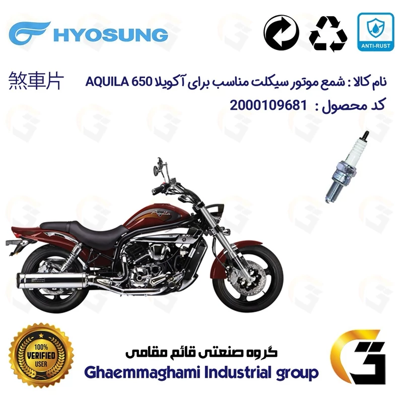 شمع پایه بلند موتورسیکلت کد 9137 مناسب برای هیوسانگ آکویلا HYOSUNG AQUILA 650