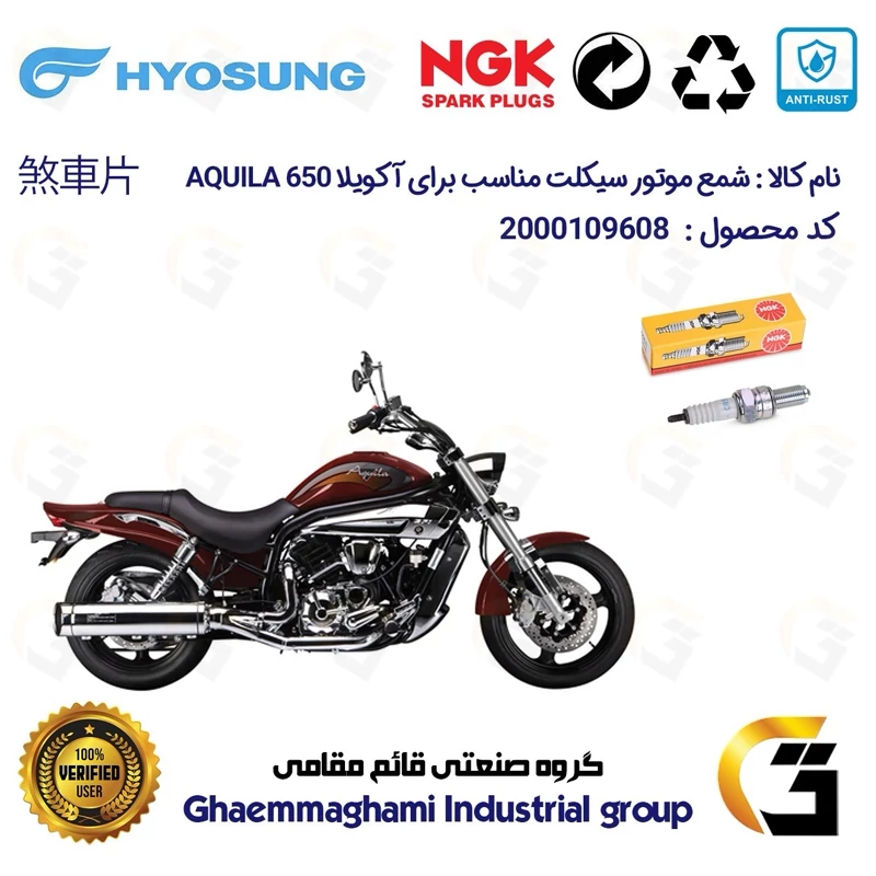 شمع پایه بلند موتورسیکلت کد 9136 مناسب برای هیوسانگ آکویلا HYOSUNG AQUILA 650 برند ان جی کا NGK