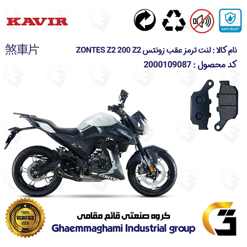 لنت دیسکی ترمز عقب موتور سیکلت کد 1055 مناسب برای زونتس زد 2 200 زد 2 ZONTES Z2 200 Z2 کویر موتور